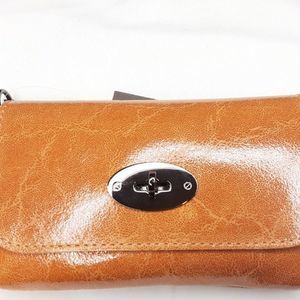 Genuine Italian Leather Pochette- Cognac